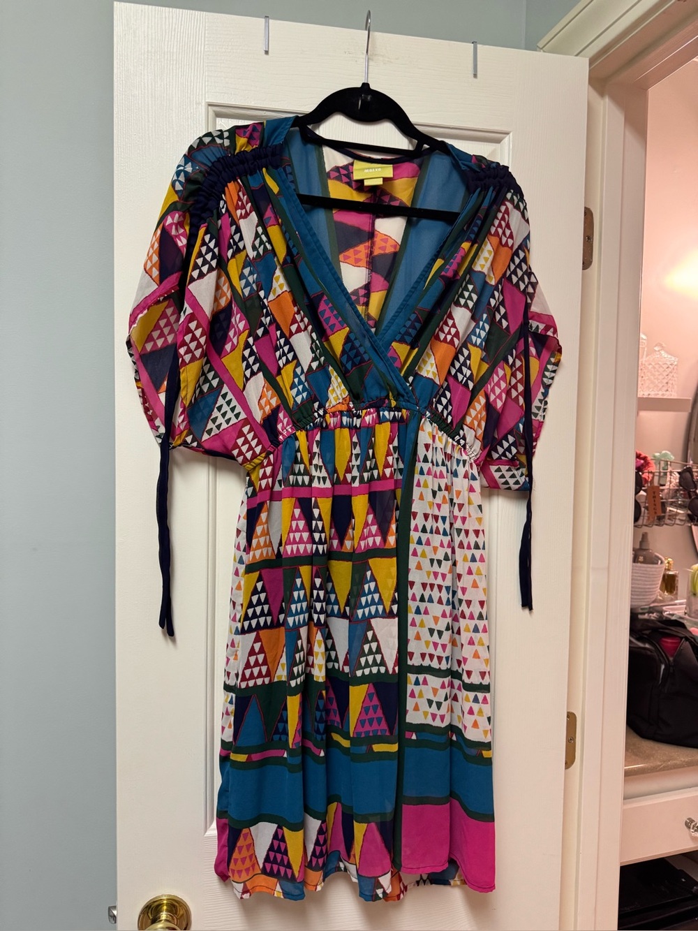 Mauve Multicolor Geometric Midi Dress in Teal, Pink & Mustard